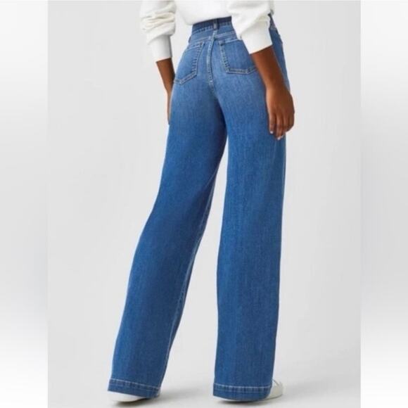 SPANX NEW Women's XL Seamed Front Wide Leg Stretch Jeans Pull On Vintage Indigo - Picture 13 of 14